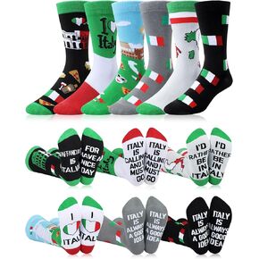 6 Pairs Italian Gifts for Men Novelty Italy Crew Socks Traveler Gifts City Travel Souvenirs for Father's Day Birthday Italy National Day