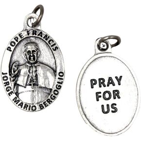 Pope Francis Religious Medal, Silver Oxidized, 1 inch, Pray For Us Pendant, Made in Italy
