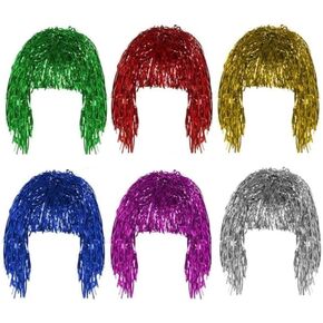 6 PCS Foil Tinsel Wigs - Fancy Dress Shiny Party Hairpiece for Adults, Men, Women - Halloween Cosplay Headwear, Masquerade Accessories