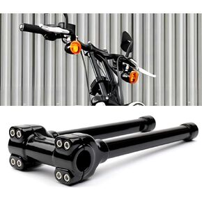 Black 1 inch Diameter Investment-cast steel Risers 12 inch Rise One-Piece Handlebar Top Clamp Kit for Dyna Softail Sportster
