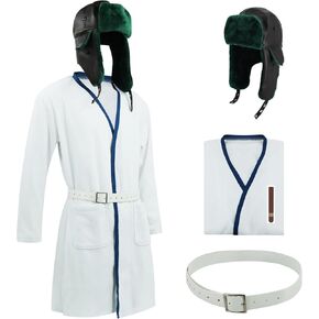 Christmas Vacation Cousin Eddie Costume Role Play White Robe Belt with Trapper Hat for Men Halloween Party