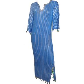 Belly Dance Nancy Stretchy Folkloric Dancing Outfit Egyptian Galabeya Oriental Abaya Dress Costume Egypt Baladi Saidi Fallahi Carnival Sequins Handmade Bellydance Women (Light Blue x Silver)