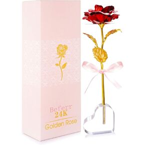 Beferr Gifts for Women Mom Galaxy Rose Glass Crystal Flowers with Heart-Shaped Base Eternal Roses Forever Flowers Mother's Birthday Gifts for Grandma Daughters Wife Sister Kids