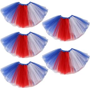 4th of July Star Tutu for Girls Red White Blue Star Dress, Independence Day American Flag Tutu Skirt Outfit USA Party Decor 5PCS