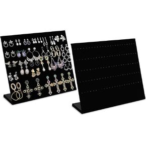 MOOCA 2 Pcs Set Black Velvet Earring Display with Easel Stand, Jewelry Storage Holder for Earrings, 13.1" W x 3.8" Dx 11.4" H, Black Velvet