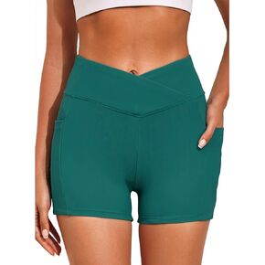Micosuza Women's Swim Board Shorts High Waisted Swim Bottoms Cross Waist Sport Boy Shorts with Pockets