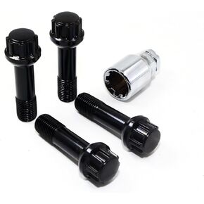Set of 4 Veritek 14x1.5mm 2.75 Inch Length 45mm Shank 17mm 19mm Key Hex OEM Black Ball Seat Wheel Bolt Locks for Mercedes Factory Wheels R12