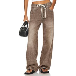 Plnotme Womens Baggy Wide Leg Jeans Boyferning High Phecled Mom Denim Pants مع جيوب