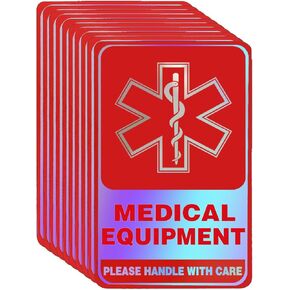 Medical Alert Equipment Luggage Tag Stickers, Dynamic Dazzle Medical Stickers, for Luggage, Cartons，Insulin Cooler Travel Case Medicine Labels，Red, 10-Pack