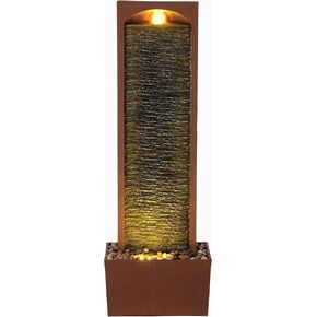 Teamson Home 38.5" Indoor/Outdoor Modern Curved Faux Slate Waterfall Fountain with LED Lights, Red Rock