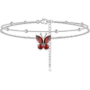Bestyle Butterfly Anklets for Women Hypoallergenic Sterling Silver Ankle Chain Waterproof, Adjustable Plus Size Anklets for Women Big Ankles 8.66'+2"