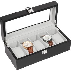 Watch Box, 3 Compartment Watch Display Box with Drawers and a Portable Watch Box, Men's Watch Box with Glass Lid, 2 Tier Jewelry and Watch Organizer, Men's and Women's Watch Rack Organizer