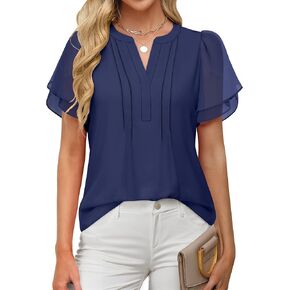 ANRABESS Womens Dressy Chiffon Blouses V Neck Petal Short Sleeve Shirts 2025 Summer Casual Business Office Work Tops