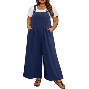 Plus Size Jumpsuit For Women Summer Casual Wide Leg Overalls Adjustable Strap Loose Rompers With Pockets
