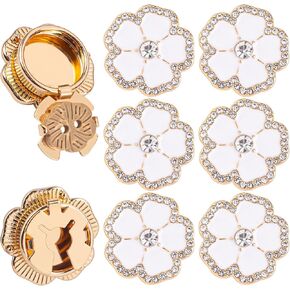 Framendino, 6 Pack Crystal Flower Button Cover Metal Cufflinks for Tux Shirt Suit White