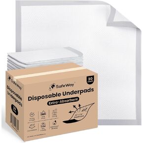SafeWay 37"x54" Heavy-Duty Underpads – Overnight Protection, Supports Up to 400 lbs, Ultra Absorbent, Waterproof, Hypoallergenic, Medical-Grade Incontinence Bed Pads for Adults, 25 Ct