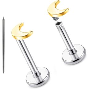 limerencia 18G Pure Titanium Body Piercing Jewelry, G23 Hypoallergenic Flat Back Internally Threaded Tragus Helix Cartilage Conch Medusa Lip Labret Piercing Stud Earrings for Women Men
