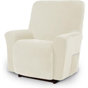 Asnomy Recliner Chair Covers Lazy Boy Recliner Covers with Pockets Stretch Velvet Couch Cover Slipcovers 1-Piece Furniture Protector for Dogs Cats(Recliner,White)