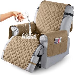 TAOCOCO Recliner Covers, 100% Waterproof Recliner Sofa Covers with Leg Straps, Reversible Recliner Couch Cover for Reclining Chair, Washable Couch Protector for Pets Kids(1 Seater 22", Camel)