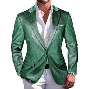Barry.Wang Glitter Velvet Blazer Men Shiny Sequins Suit Jacket Sport Coat Notch Lapel 80s 90s Disco Party Prom Bash