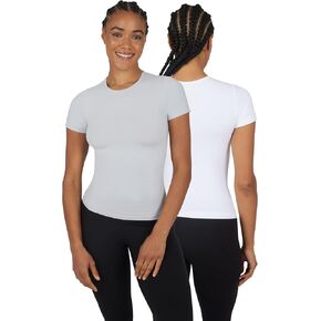 Yogalicious Womens 2 Pack Skin Crew Neck Fitted Short Sleeve Top