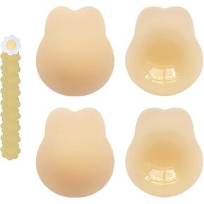 Nipple Covers Stickers, Seamless Cakes Added Lift Ultra-Thin Sticky Pasties Nipple Covers Adhesive Strapless Bras Backless Silicone Pasties Creme