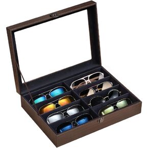 J&T Technology 8 Slot Eyeglasses Case ، منظم تخزين النظارات الشمسية مع غطاء واضح ، صندوق تخزين نظارات الشمس للمتجر/المنزل البصري