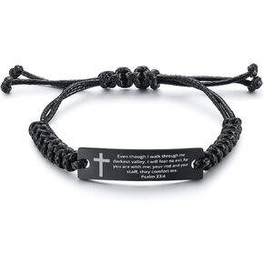 desdemona Christian Bible Verse Psalm 23:4 inspirational Encouragement Gifts Faith Bracelet, Engraved Stainless Steel Adjustable Wristband Jewelry Cross Bracelet ,Rope ID Bracelet Wristband For Men and Women