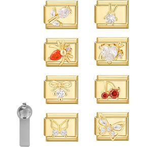Italian Charms Gold Pendent, Only Charm 8Pcs 9mm Italian Modular Charm Bracelet Link Handmade DIY Module Jewelry Gifts, Stainless Steel