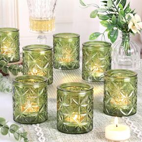 Green Votive Candle Holders Set of 12-Vintage Green Candle Holder for Wedding,Tea Light Candle Holders for Home Table Centerpieces Decor,Glass Candle Holder for Baby Shower & Bridal Shower