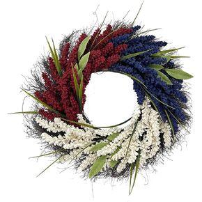 4th of July Wreath for Front Door, 20 Inch Red White Blue Patriotic Independence Day Wreath for Wall Indoor Outdoor Window Home Festival Decoration (A)