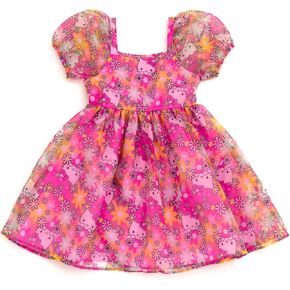 Hello Kitty Girls Square Neck Organza Dress Toddler to Big Kid Sizes (4T - 14-16)