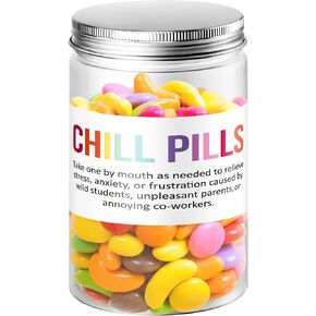 Funny Teacher Appreciation Gift - Plastic Chill Pills Jar with "Chill Pills"Sticker Cute Practical Medication Management Transparent Jars for Teacher's Day Graduation Gift(Candy Not Included)