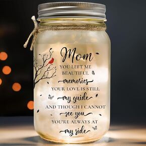 2IMT Memorial Gifts for Loss of Mom, Bereavement Gifts for Loss of Mother, Red Cardinal in Remembrance of Mom, Memory Gift Mother Passing in Loving Memory Sympathy Quotes Condolences Mason Jar Light