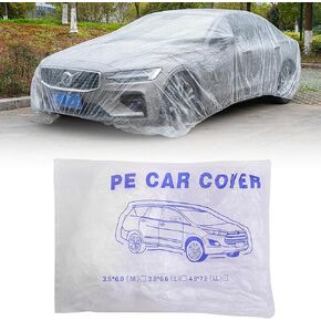 Plastic Car Cover, 12.5 x 21.7 FT, Clear Disposable Medium Bag Capsule, Foldable Bubble Pack with Elastic Band for Rain Dust Flood Protection Covering Garage Outdoor for Sedan Universal Automobiles