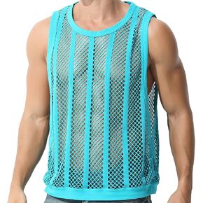 QiaTi Men's Mesh Tank Tops Fishnet Sleeveless Shirts Square Neck Sexy Undershirts See Through Tops for Men