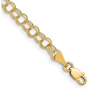 JewelryWeb 14k Yellow Gold Solid Polished Doubl Link Charm Bracelet Lobster Claw Identification-Bracelet for Women