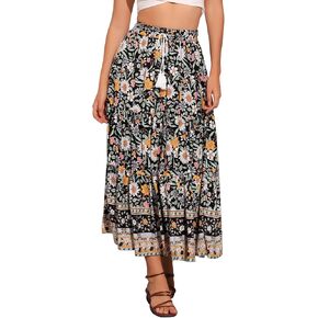 تنورة Allegra K Boho للسيدات الفلاحات الزهرية البوهيمية البوهيمية المرنة الخصر maxi التنانير maxi