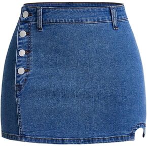 Floerns Women's Casual Denim Skirt Button Side Stretchy Street Bodycon Mini Skirts