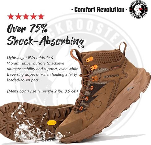 ROCKROOSTER Farmington 2 Waterproof Hiking Boots for Men, 6" Anti-Fatigue Outdoor Nubuck Leather Shoes in Saudi Arabia