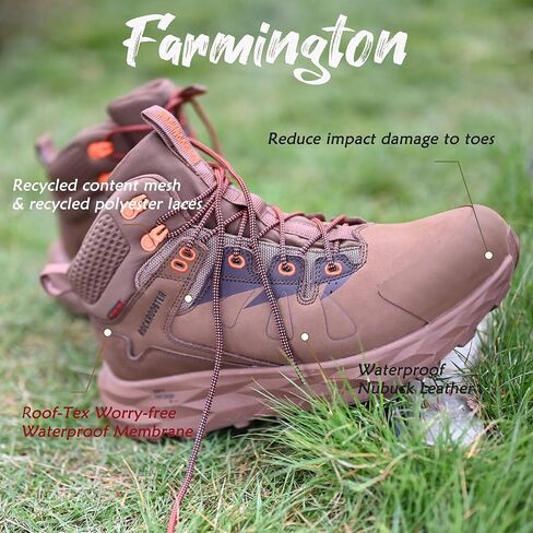ROCKROOSTER Farmington 2 Waterproof Hiking Boots for Men, 6" Anti-Fatigue Outdoor Nubuck Leather Shoes in Saudi Arabia