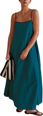 yoeasy Women's Spaghetti Strap Contrast Trim Maxi Dress Sleeveless Adjustable Backless Beach Loose Long Dress in Saudi Arabia