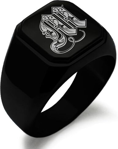 Stainless Steel Letter M Alphabet Initial Royal Monogram Square Flat Top Biker Style Polished Ring in Saudi Arabia