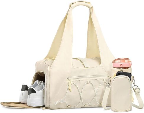 Gym Tote Bag for Women with Water Bottle Pack, Lightweight Duffle Bags for with Shoe Compartment, Workout Yoga Mat Luggage(Black) in Kuwait