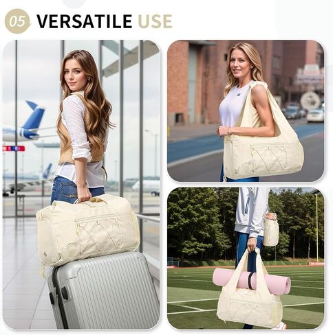 Gym Tote Bag for Women with Water Bottle Pack, Lightweight Duffle Bags for with Shoe Compartment, Workout Yoga Mat Luggage(Black) in Kuwait