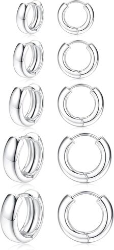 Small Chunky Gold Hoop Earrings for Women Trendy - 14k Gold Plated Earrings Set Hypoallergenic Earrings for Sensitive Ears Thick Hoops Huggie Earring Stacks Dainty Silver Jewelry in Saudi Arabia