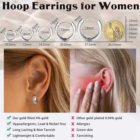 Small Chunky Gold Hoop Earrings for Women Trendy - 14k Gold Plated Earrings Set Hypoallergenic Earrings for Sensitive Ears Thick Hoops Huggie Earring Stacks Dainty Silver Jewelry in Saudi Arabia