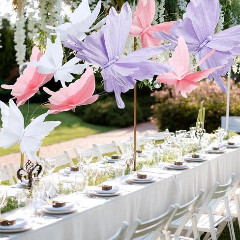 Honoson 3pcs Large Butterfly Party Decorations Hanging 3D Crepe Paper Butterfly Decoration Purple Pink White Giant Supply for Party Birthday Baby Shower Wedding Garden Wall(11inch，20 Inch) in Saudi Arabia