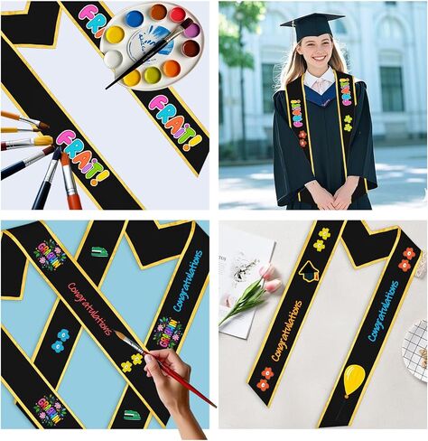 6 Pieces 72 Inch Unisex Graduation Honor Stole Plain Graduation Sash Angled End With Trim for Students Adults in Saudi Arabia