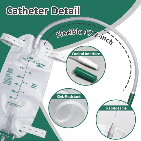 5 Pack 500ml Leg Bag with 18" Tubing – Portable & Wearable for Outdoor Activities, Travel, and On-The-Go – Leak-Proof with Adjustable Straps for Easy Drainage, Green in Kuwait